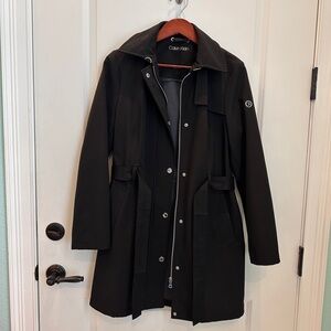 Calvin Klein Black Zip Trench Coat - Size Medium